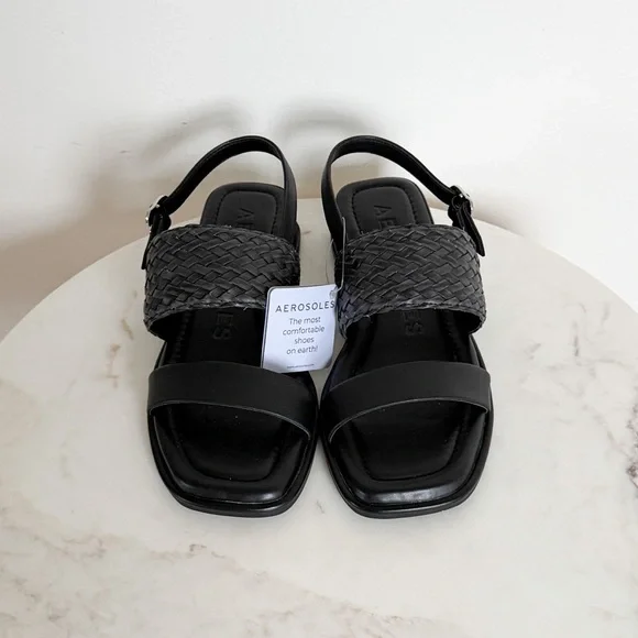 Aerosoles Broome Black Flat Slingback Short Wedge Sandals Size 7 NWT - Picture 5 of 10